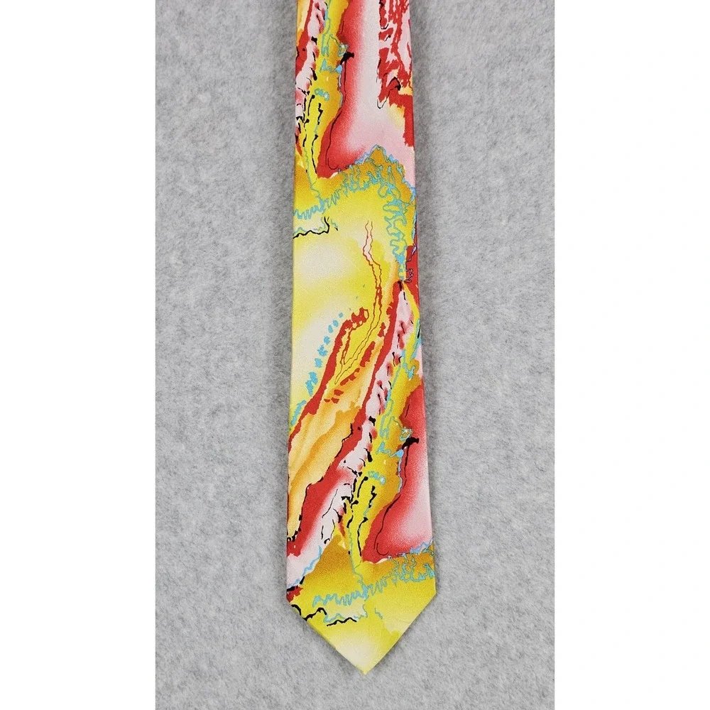 J. Garcia Capillaries Silk Tie Grateful Dead Mens Yellow Red Collection Abstract